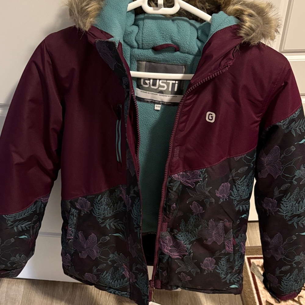 GUSTI Kids' burgundy and teal Floral winter /snow Jacket